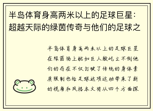 半岛体育身高两米以上的足球巨星：超越天际的绿茵传奇与他们的足球之路