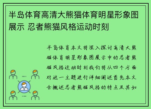 半岛体育高清大熊猫体育明星形象图展示 忍者熊猫风格运动时刻