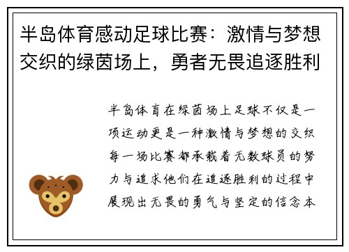 半岛体育感动足球比赛：激情与梦想交织的绿茵场上，勇者无畏追逐胜利的荣耀